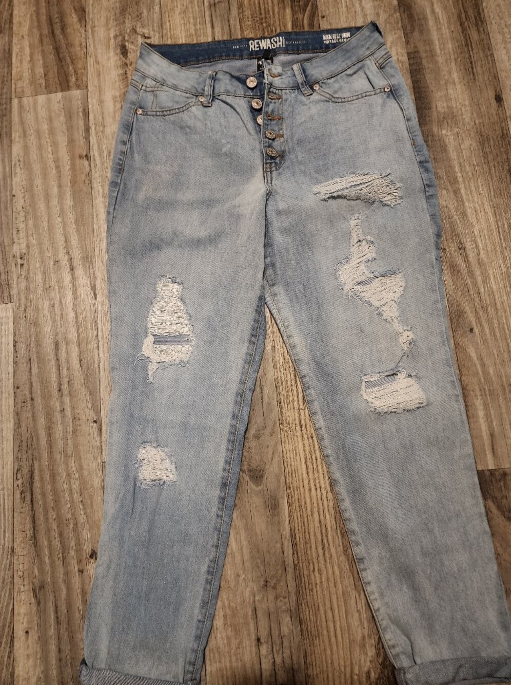 Rewash Light Blue Distressed Straight-Leg Jeans